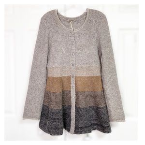 FREE PEOPLE Wool Blend Button Front Mid Length Flare Cardigan Sweater